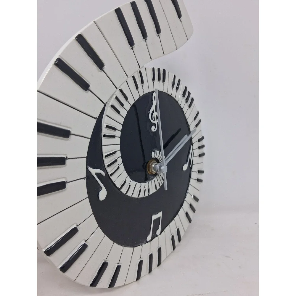 Modern Spiral Piano Key Wall Clock Black White Musical Note Treble Clef Decor